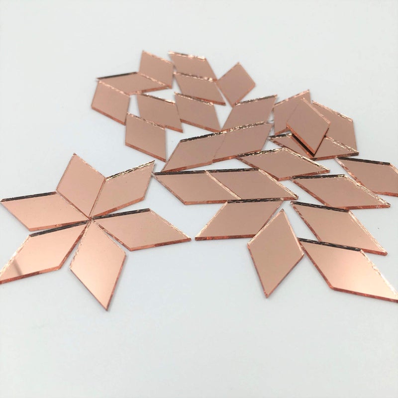 NUORUI NUO RUI 200pcs 1" x 1/2" Diamond Shape Mirror Mosaic Tiles Rose Gold Craft Mirrors - Image 2